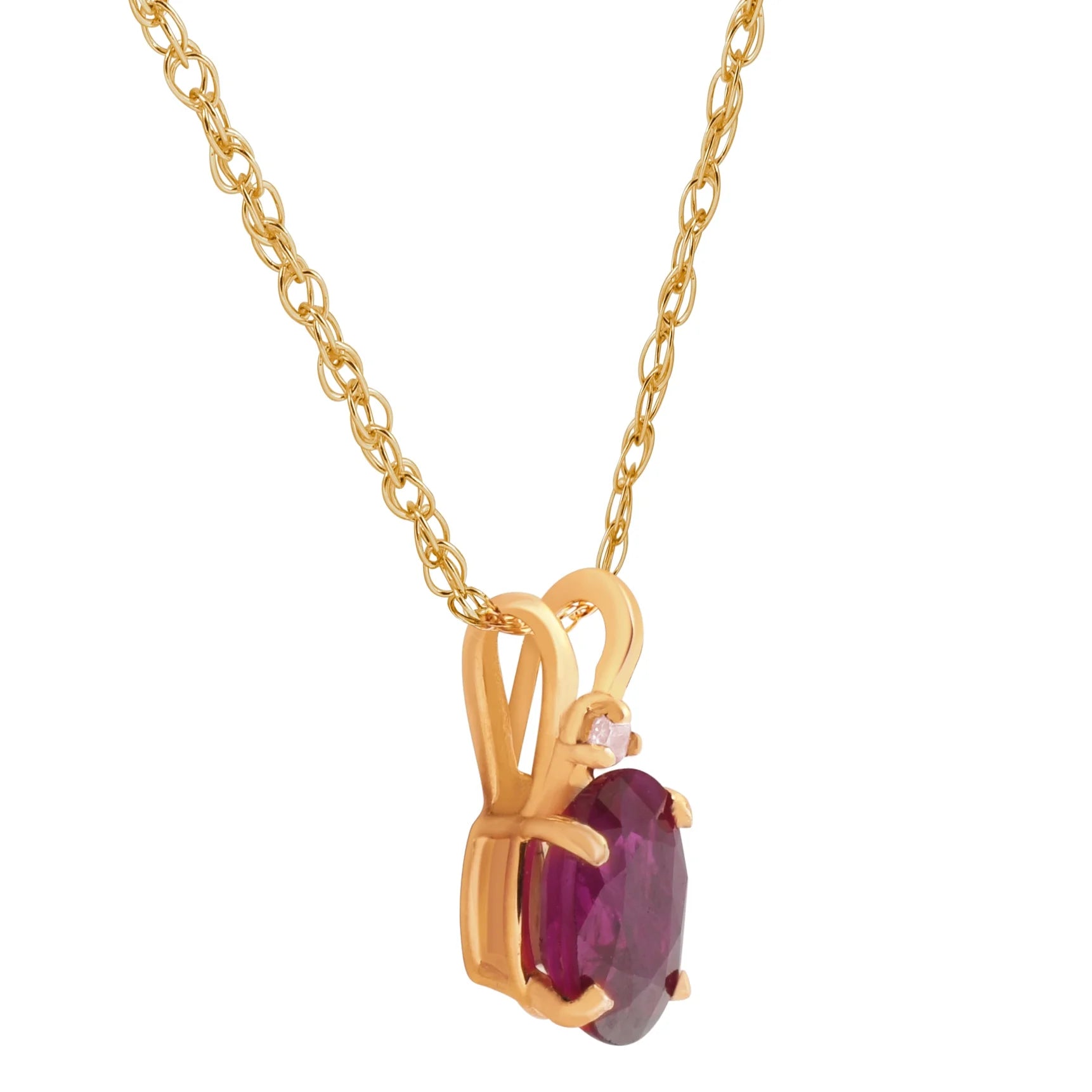 Oval Ruby & Diamond Solitaire Pendant 14 KT Yellow Gold With 18" Chain U583