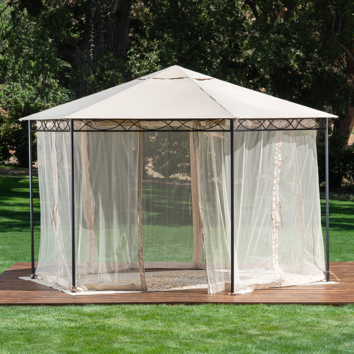 Beige Dark Gray Water Resistant Fabric and Steel Gazebo I4912