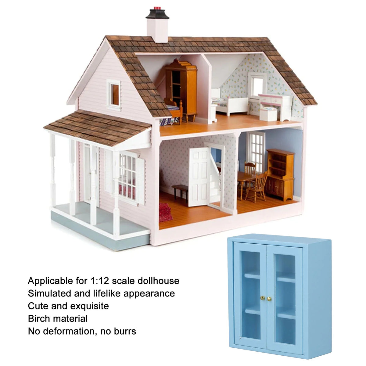 Blue Wooden Dollhouse Wall Cabinet L2137
