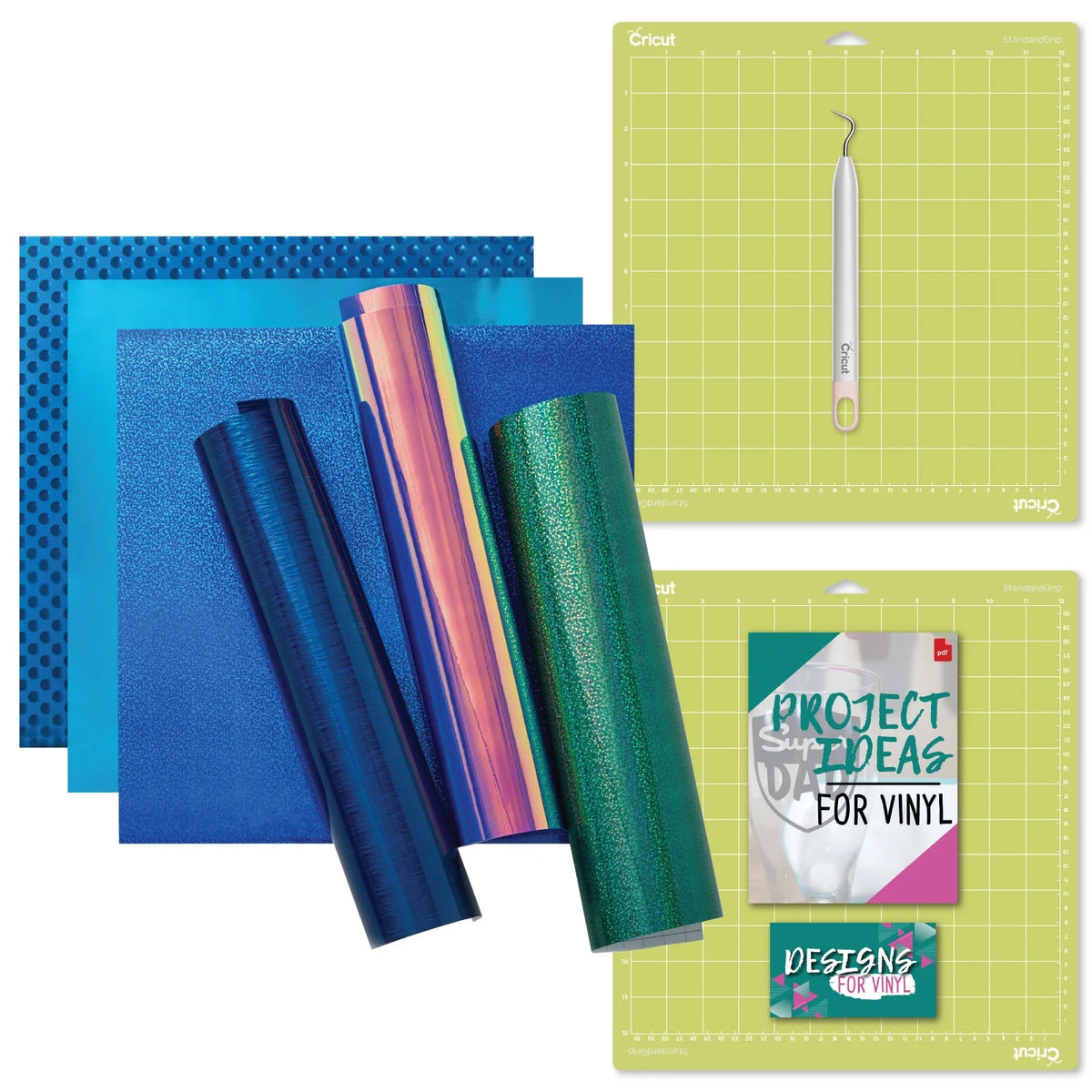 Holographic Blue Permanent Vinyl 6ct with Standard Grip Mat and Weeder Tool R6446