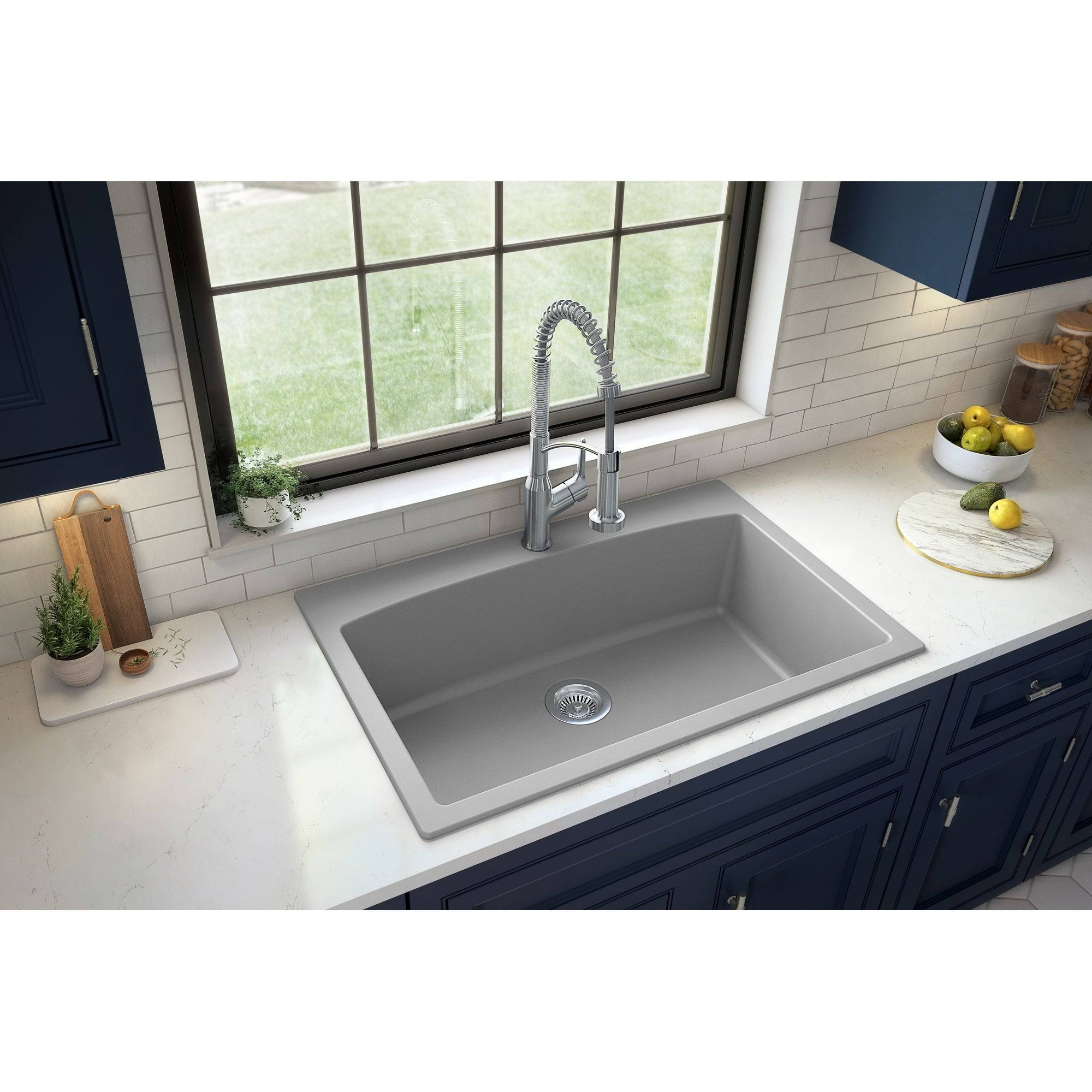 33x22 Drop In Quartz Composite Kitchen Sink, Grey H3705