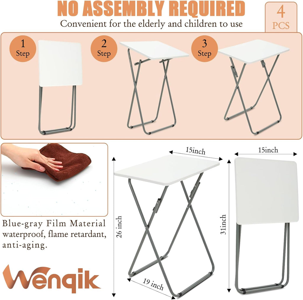 Set of 4 White Folding TV Tray Tables B519