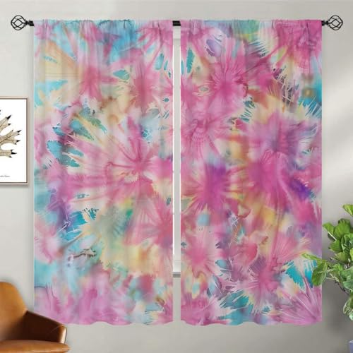 Tie Dye Blackout Curtains, 42 x 45 Inch O1221