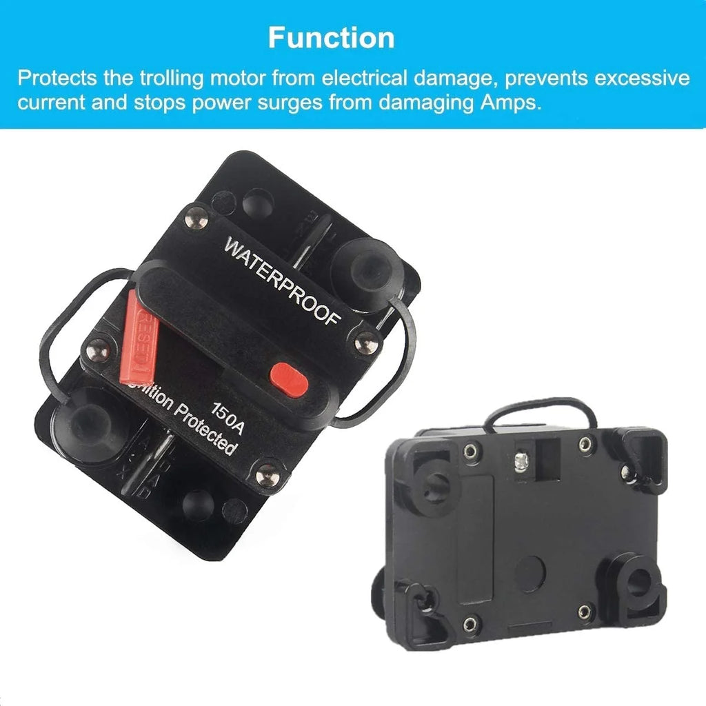 150 Amp Circuit Breaker with Manual Reset 12V-36V DC Waterproof Surface Mount U2932