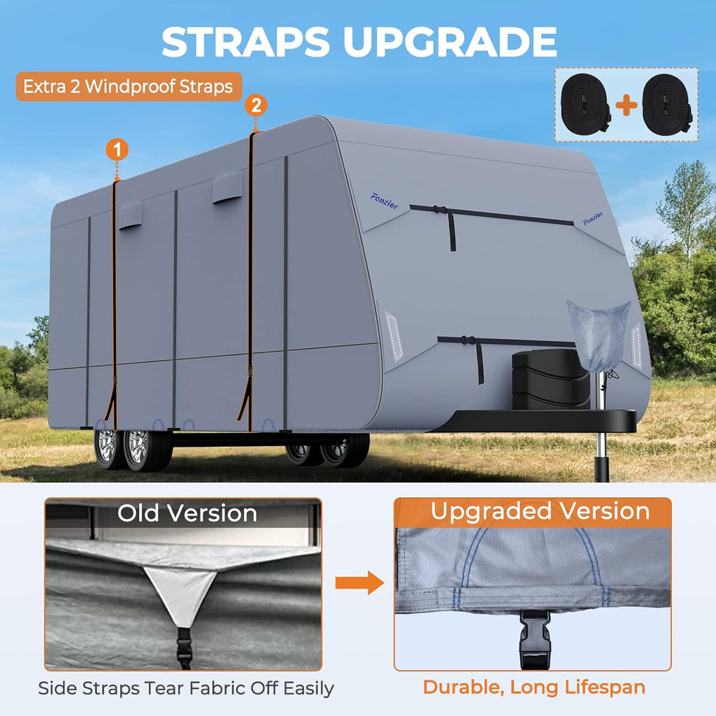 Waterproof 210D Travel Trailer RV Cover with 4 Gutter Spout Covers E290666