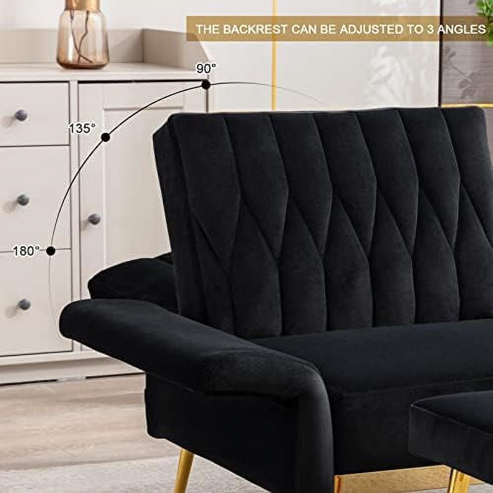 Velvet Single Sofa Chair with Ottoman Adjustable Armrests Tufted Lounge Chair N63024