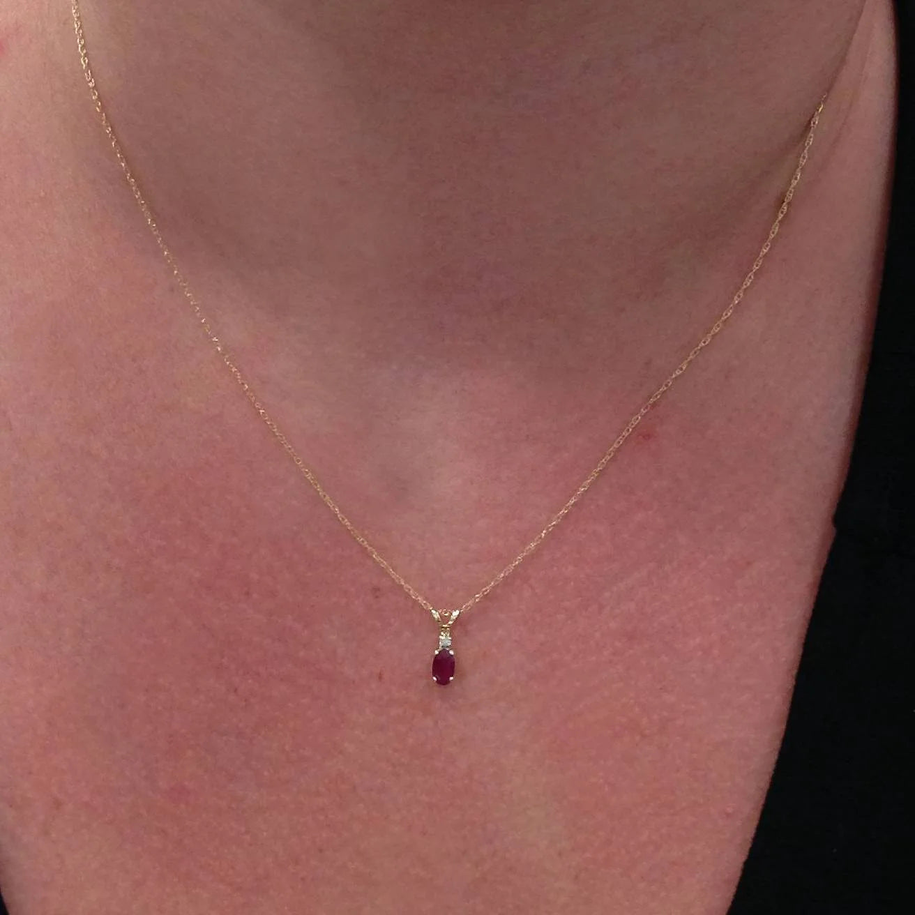 Oval Ruby & Diamond Solitaire Pendant 14 KT Yellow Gold With 18" Chain U583