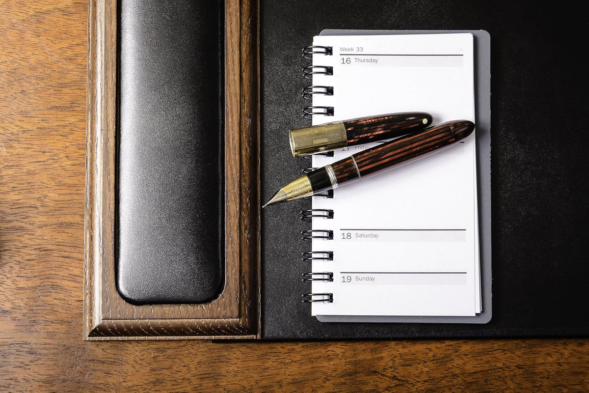 Walnut & Black Leather Desk Pad V8331