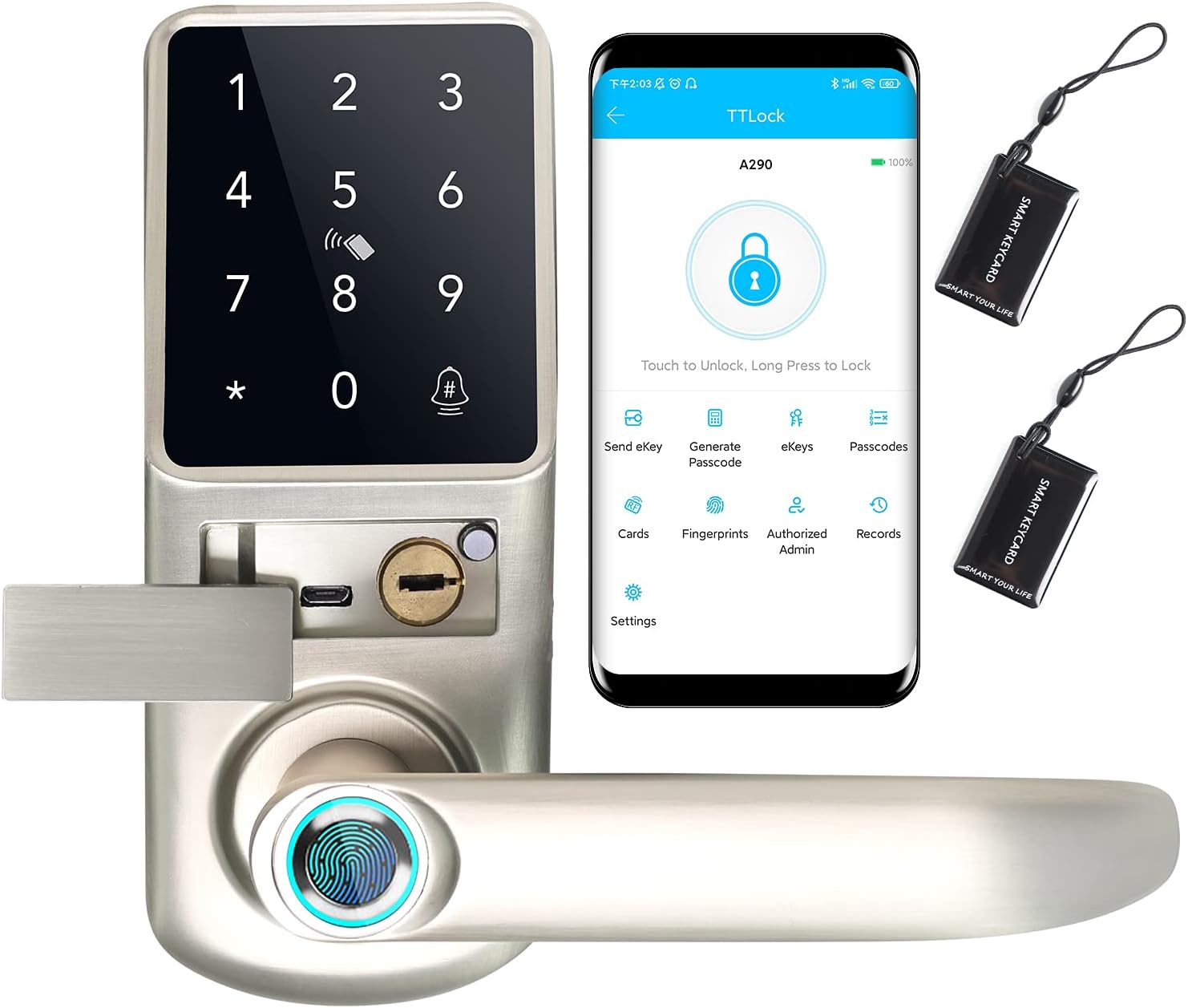6-in-1 Keyless Entry Smart Door Lock with Keypads V370860
