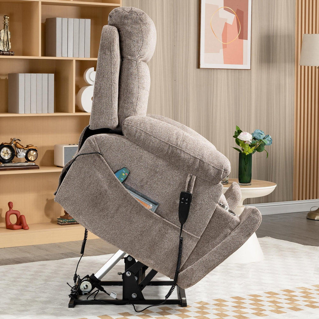 Electric Lift Recliner Chair with Heating and Massage, Fabric, Light Brown E13596