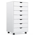 White 7-Drawer Wooden Mobile Dresser with Wheels K3560