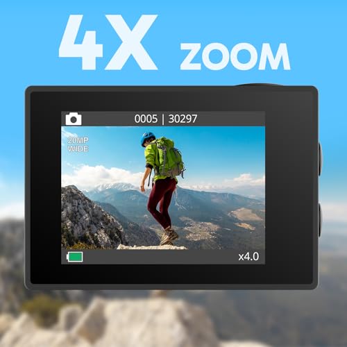 4K30fps Action Camera with 128GB MicroSDXC U3 Memory Card Accessories Kit Ultra HD 131FT Waterproof Camera EIS WiFi Remote Control 4X Zoom Underwater Camera Q1596