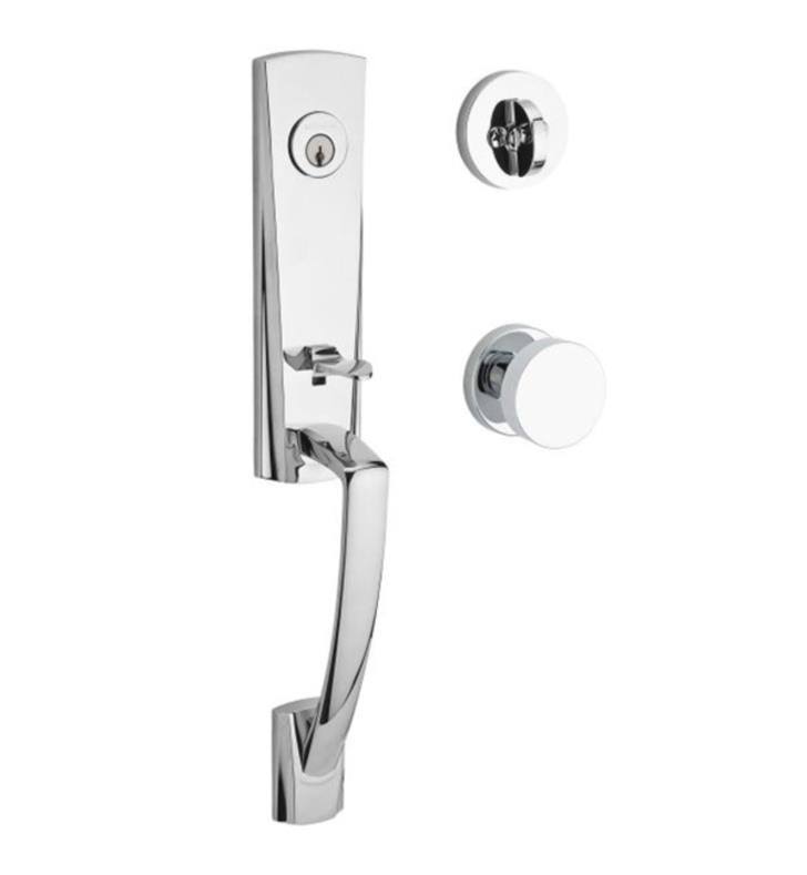 Satin Black Single Cylinder Handleset with Contemporary Round Rose Door Knob R8692