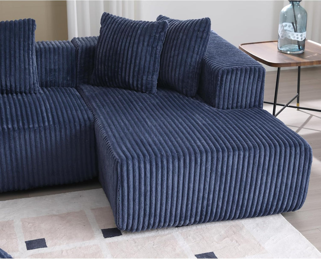 Blue Corduroy Modular Sectional Sofa with 8 Pillows S8021