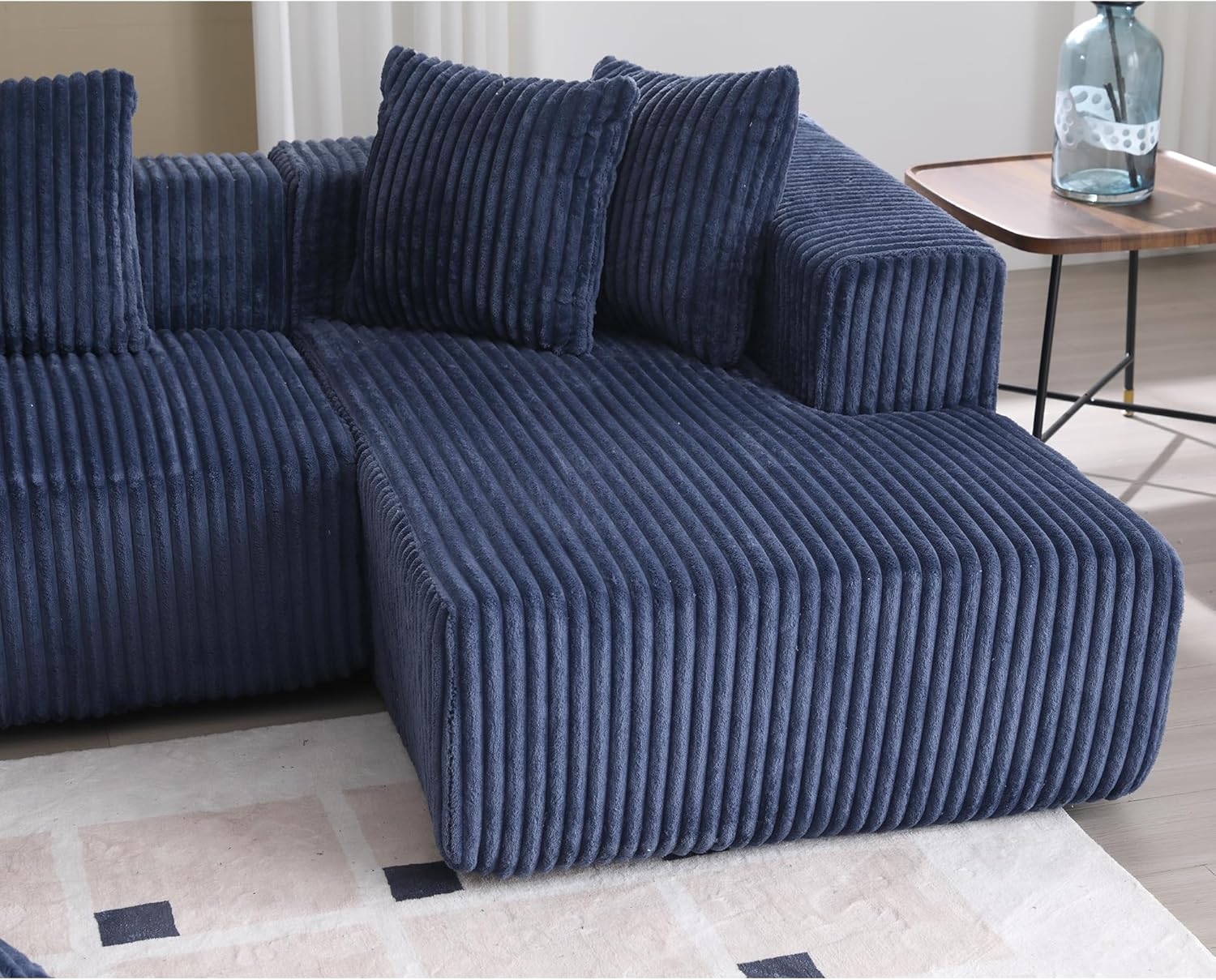 Blue Corduroy Modular Sectional Sofa with 8 Pillows S8021