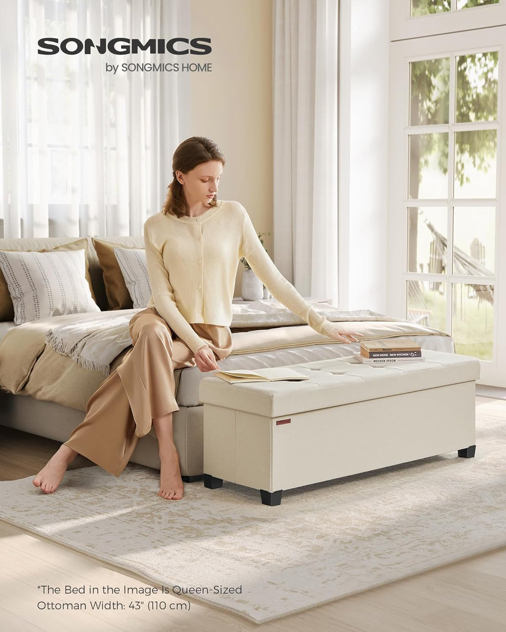 Cream White Storage Ottoman Bench K1990