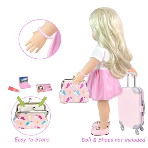 17Pcs 18 Inch Doll Clothes and Accessories Travel Play Set with Travel Pillow Camera F900