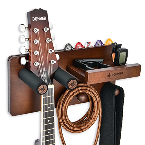 Wood Guitar Wall Mount Shelf with Pick Holder and 2 Hooks F984106