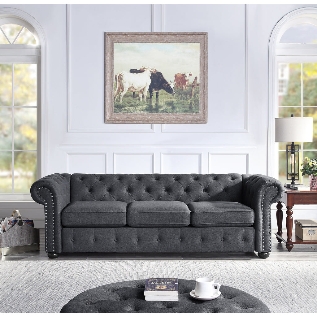Light Grey 3-seater Tufted Sofa with Rolled Arms P467136