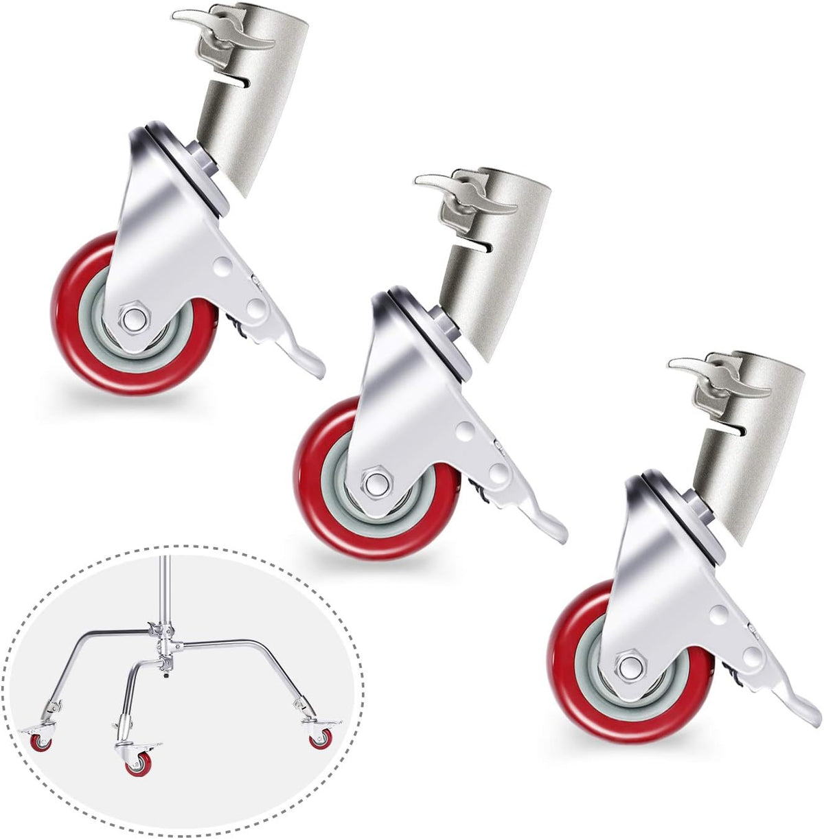 3 Packs Swivel Caster Wheels Set with 75mm Diameter, Durable Metal Construction with Rubber Base E475050