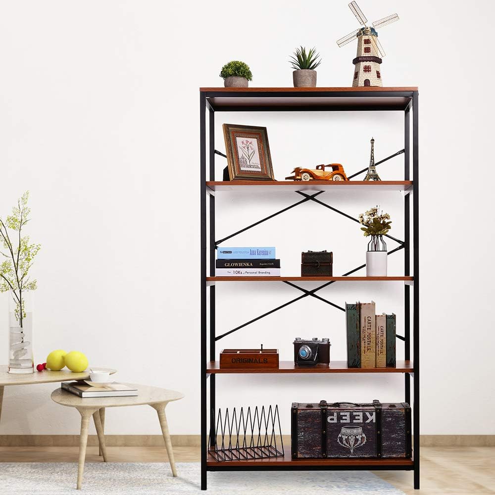 5 Shelf Metal and Wooden Bookshelf F19896