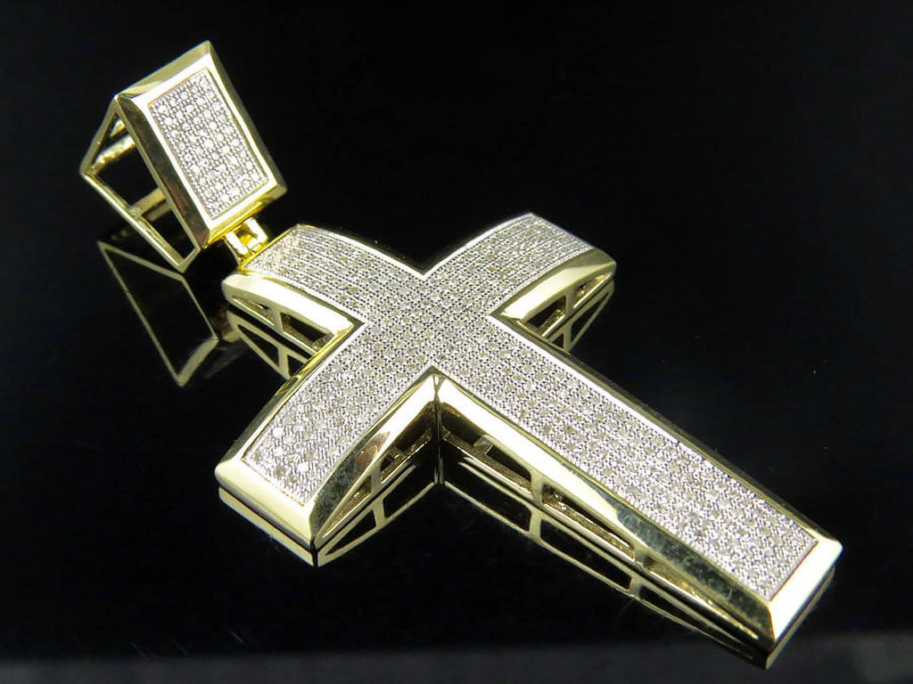 10K Yellow Gold Dome Cross Pendant Charm 1.70ct Q6700