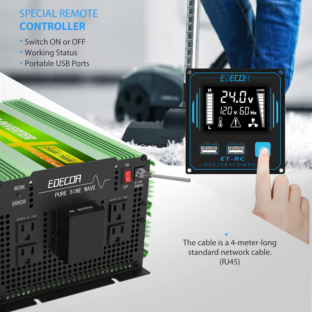 3500 Watt 24V Pure Sine Wave Power Inverter DC 24V to 120V 110V AC with LCD AC Terminal Block T150