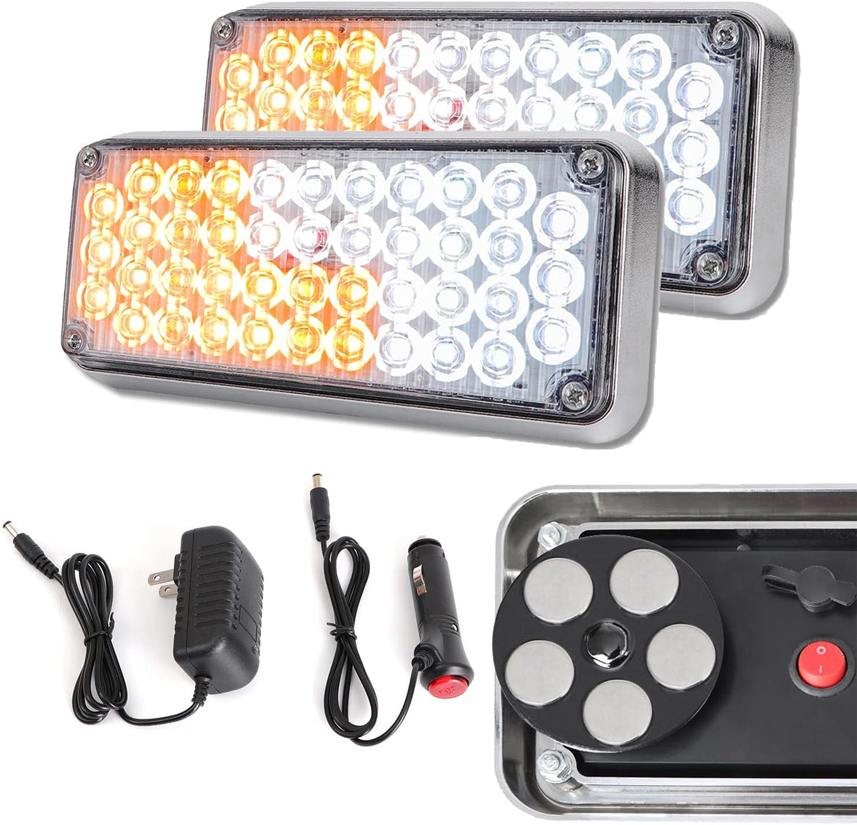 2pcs Strobe Flashing Hazard Red Lights for Trucks Vehicles Wireless Magnetic 42 LED Trailer Tail Marker Warning Emergency Light 3 Patterns Rechargeable Pack of 2 N438