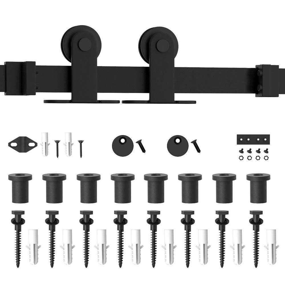 10 ft. Top Mount Sliding Barn Door Hardware Track Kit with Frosted Black Floor Guide C784