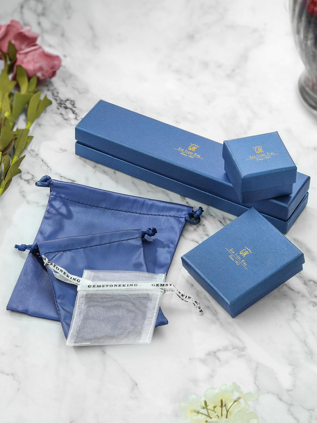 18K Yellow Gold Plated Silver London Blue Topaz and White Lab Grown Diamond 3 Stone Engagement Ring C50225