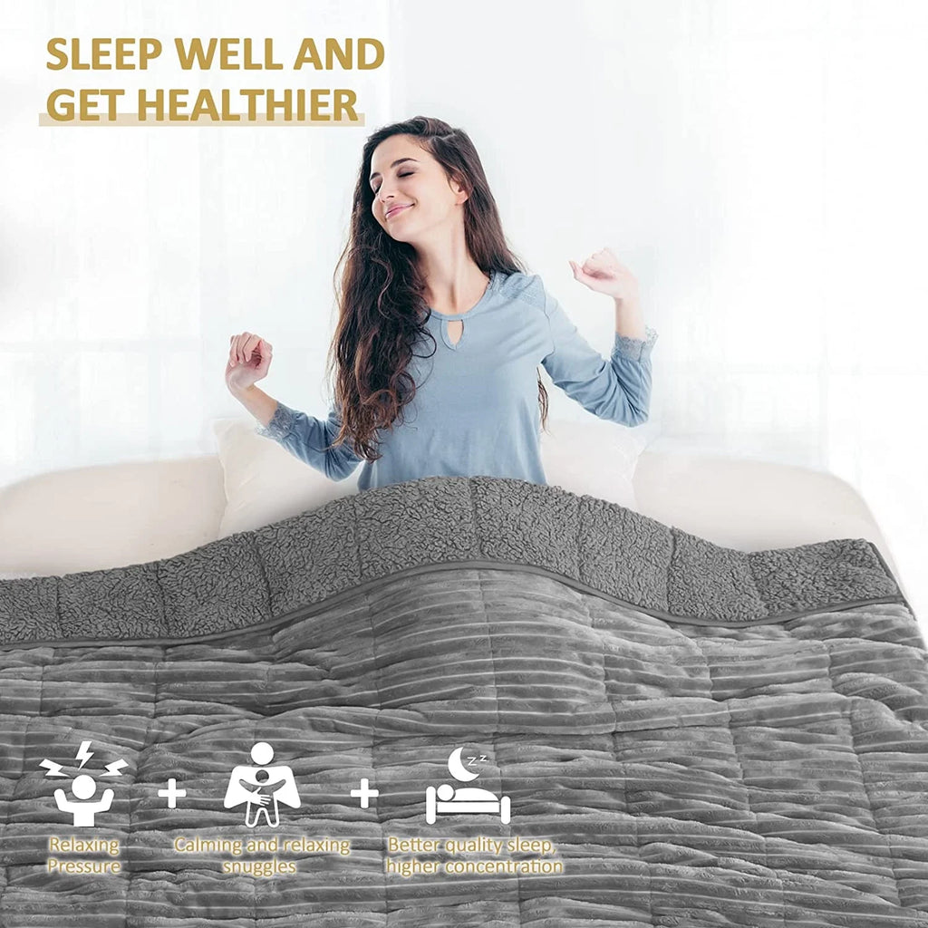 Gray Sherpa Fleece Weighted Blanket Queen Size 15lbs 60"x80" W6114