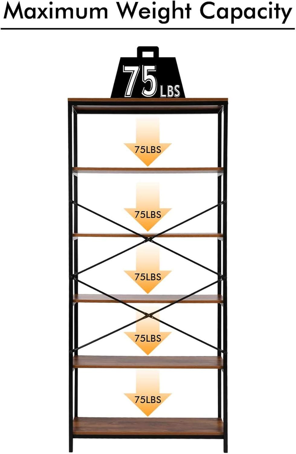 5 Shelf Metal and Wooden Bookshelf F19896