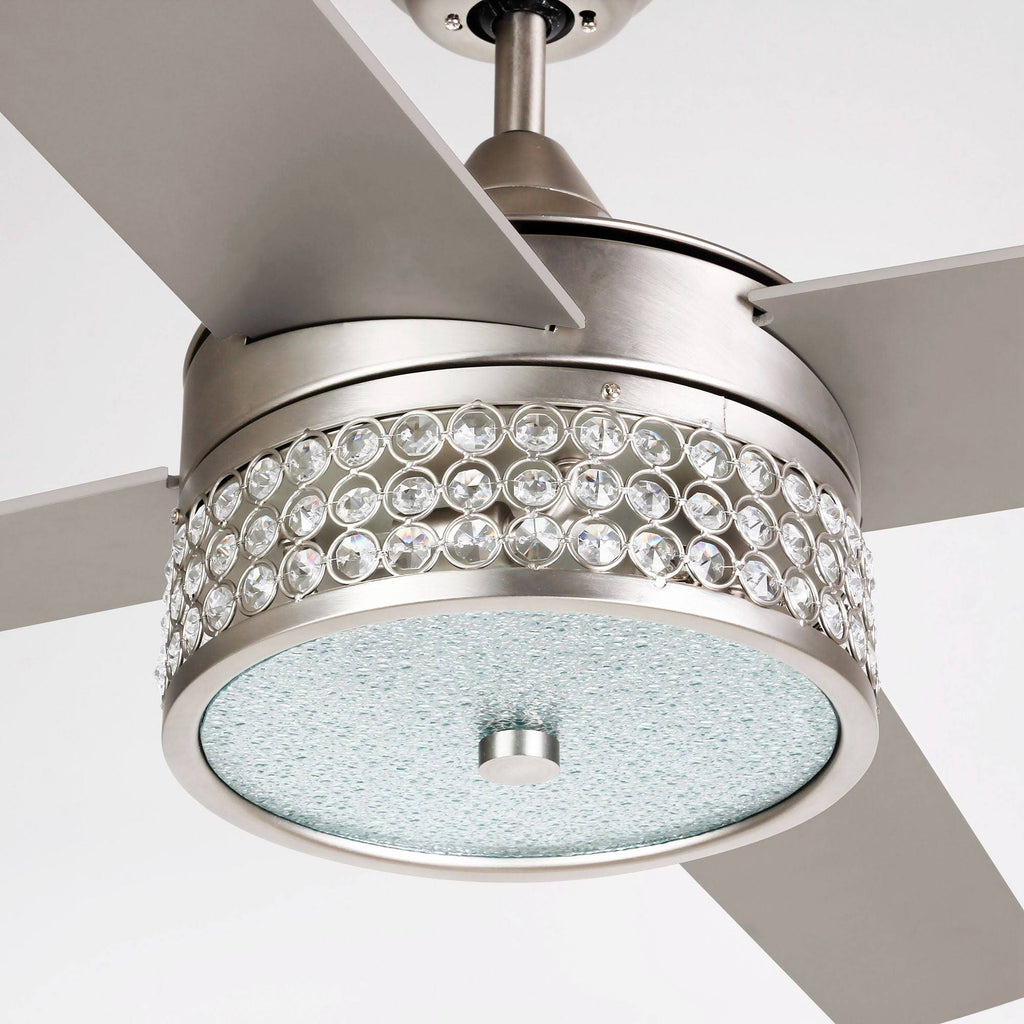 52-Inch Satin Nickel 4-Blades Ceiling Fan with Crystal Shade I490
