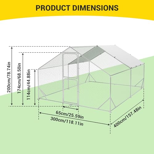 Large Metal Chicken Coop with Waterproof Cover 9.8 x 13.1 x 6.6ft H3222