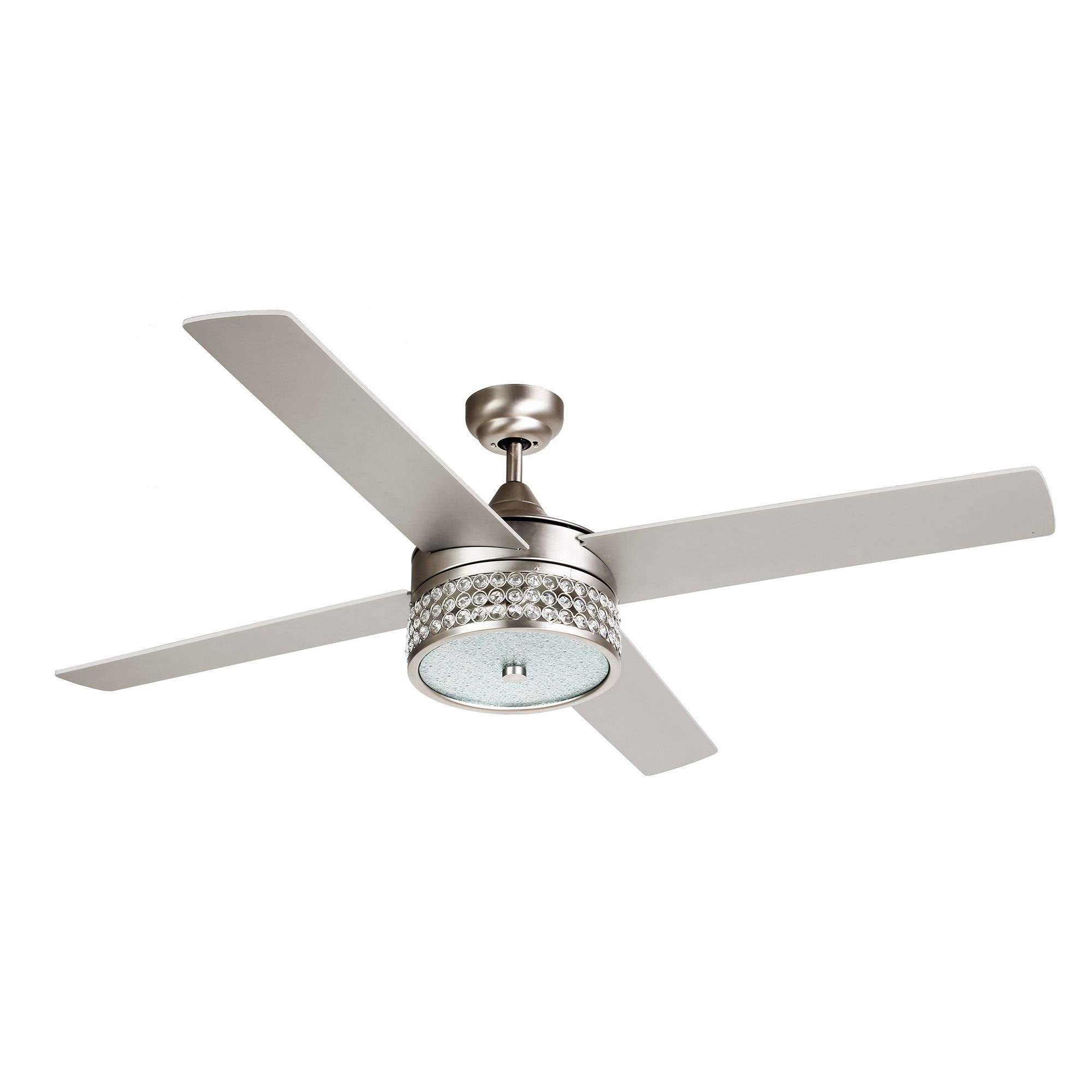 52-Inch Satin Nickel 4-Blades Ceiling Fan with Crystal Shade I490