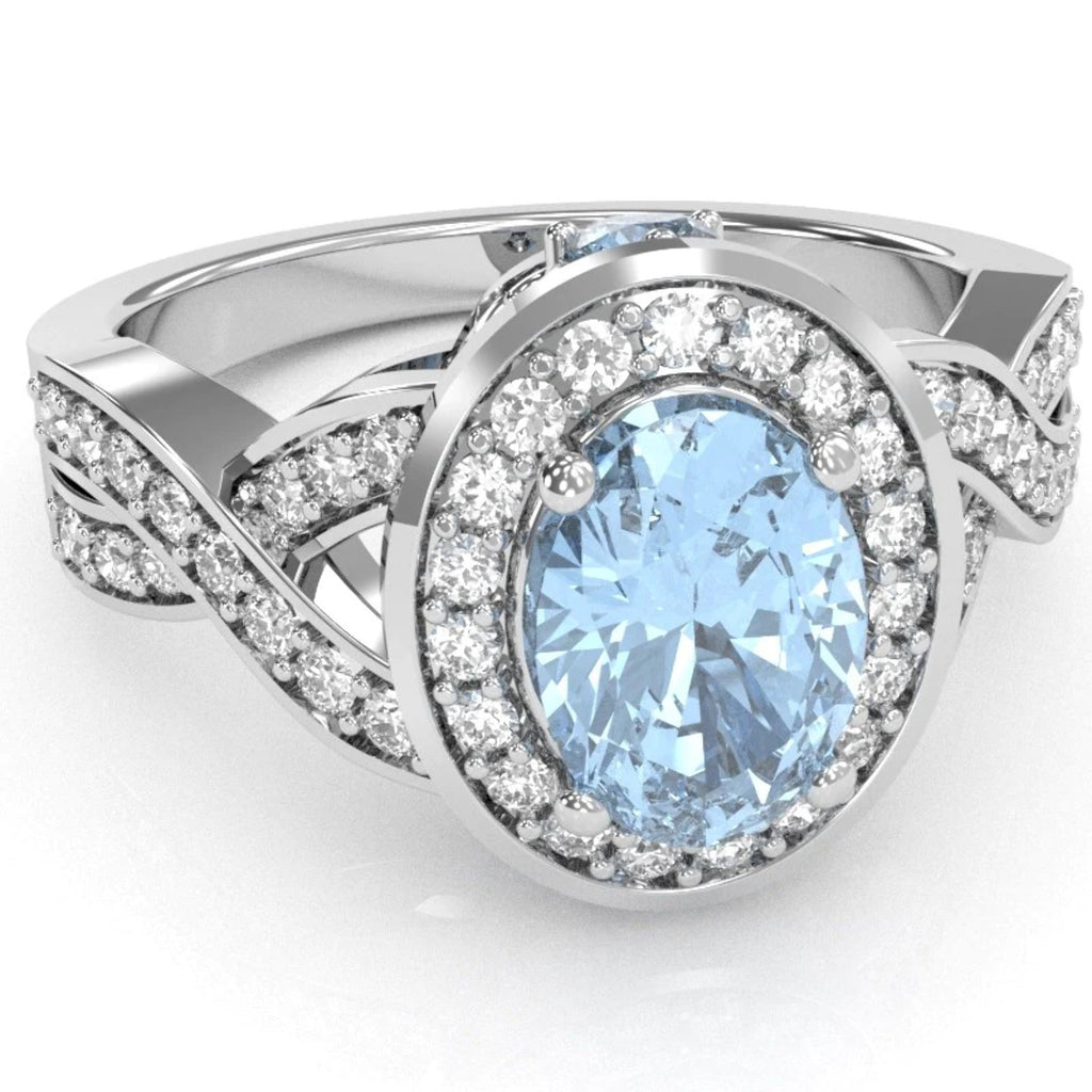 14k White Gold Aquamarine Diamond Engagement Ring W1734