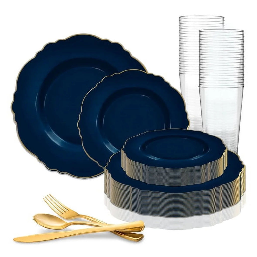 Navy Round Disposable Plastic Wedding Value Set L740