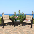 Brown 3PCS Patio Outdoor Rattan Furniture Set with Cushioned Chairs Coffee Table V26418