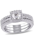 1.50 Carat (Ctw) Lab-Created White Sapphire Halo Engagement Ring and Band Set In Sterling Silver A87844
