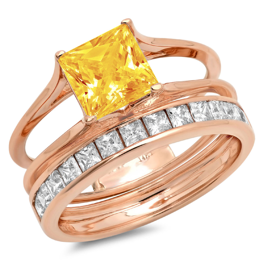 18k Rose Gold Citrine Ring Band Set Size 3.5 B136