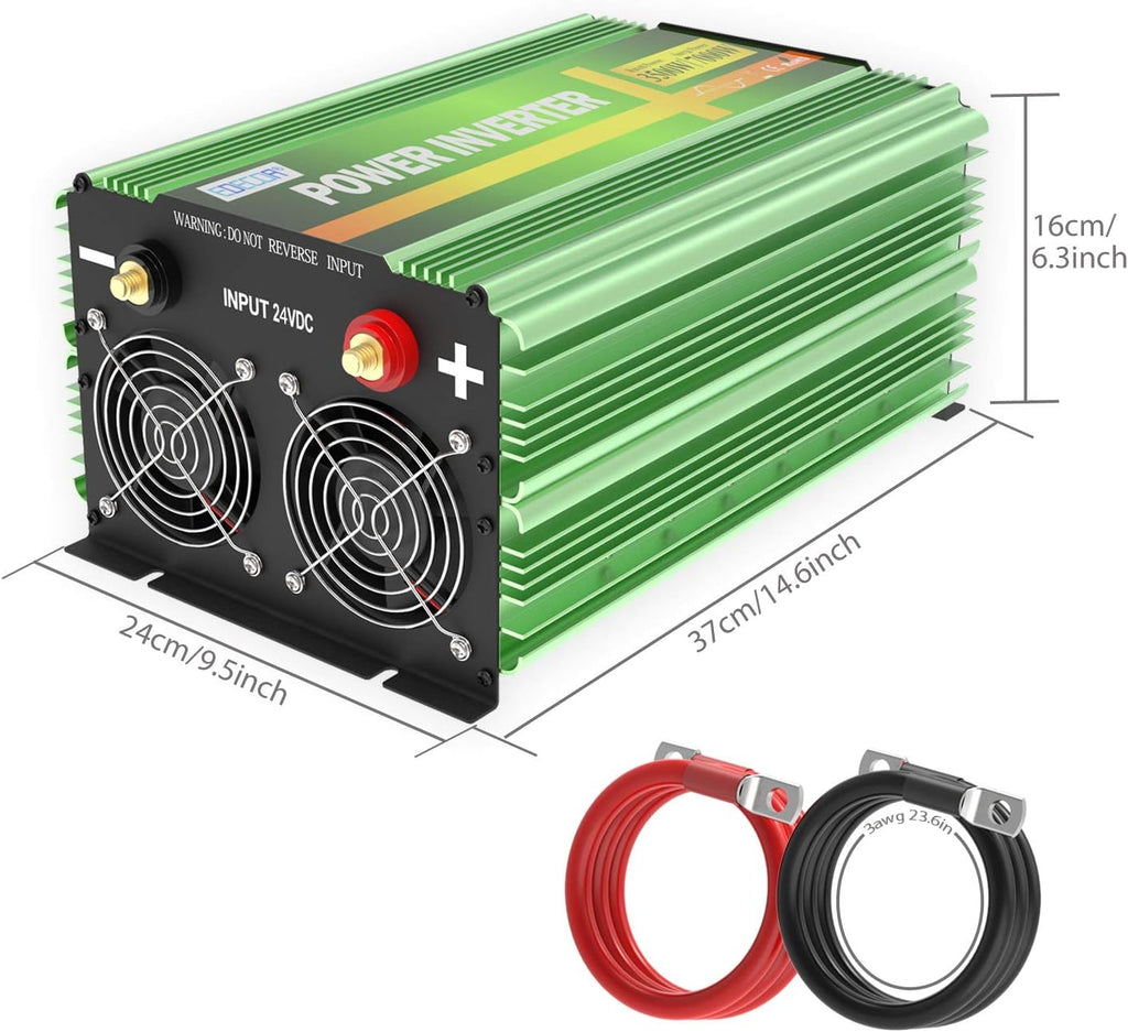 3500 Watt 24V Pure Sine Wave Power Inverter DC 24V to 120V 110V AC with LCD AC Terminal Block T150