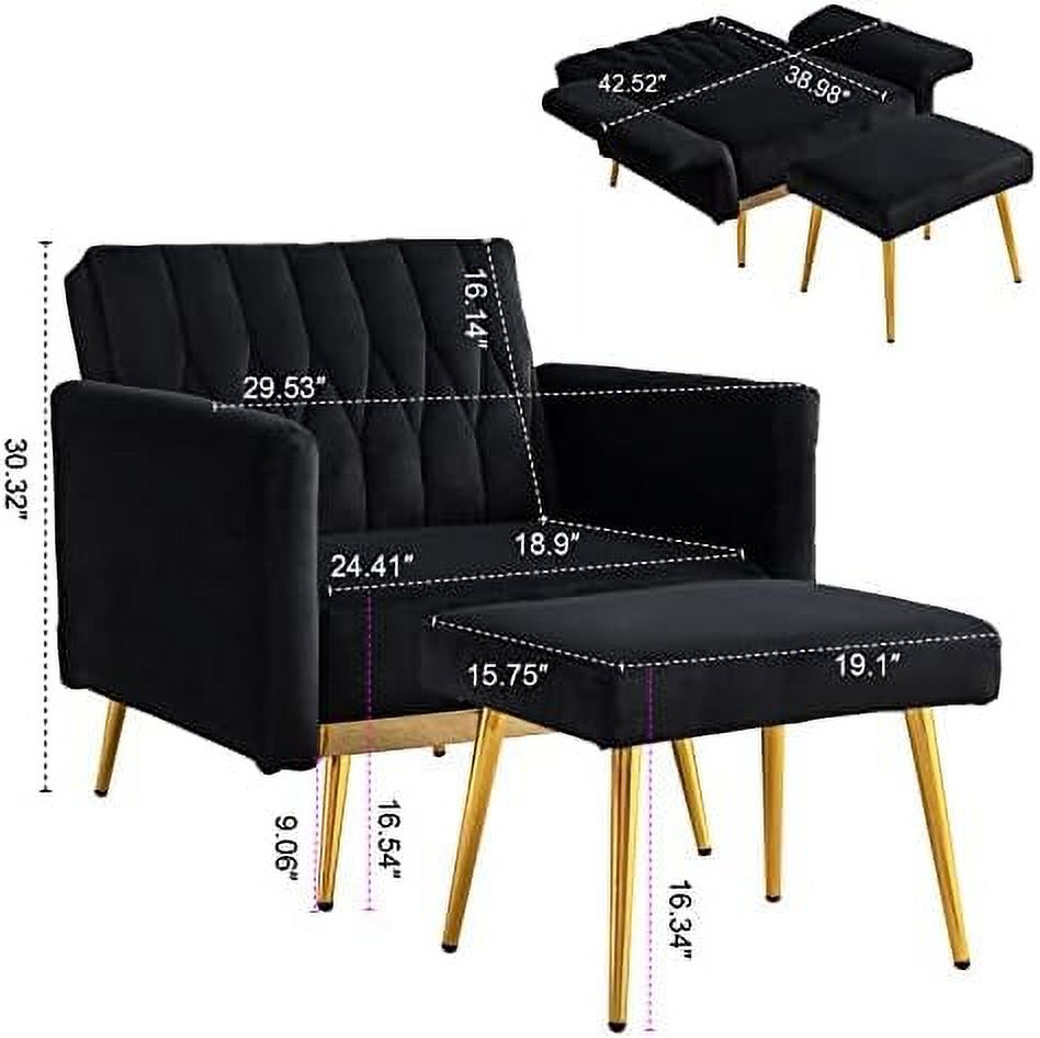 Velvet Single Sofa Chair with Ottoman Adjustable Armrests Tufted Lounge Chair N63024