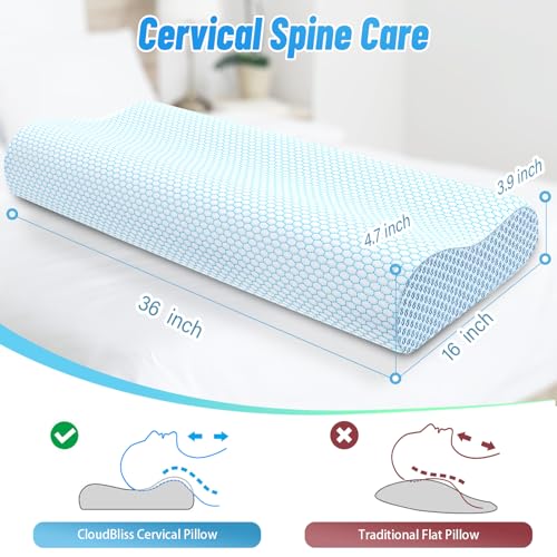 Blue Standard Size Memory Foam Cervical Neck Pillow V619