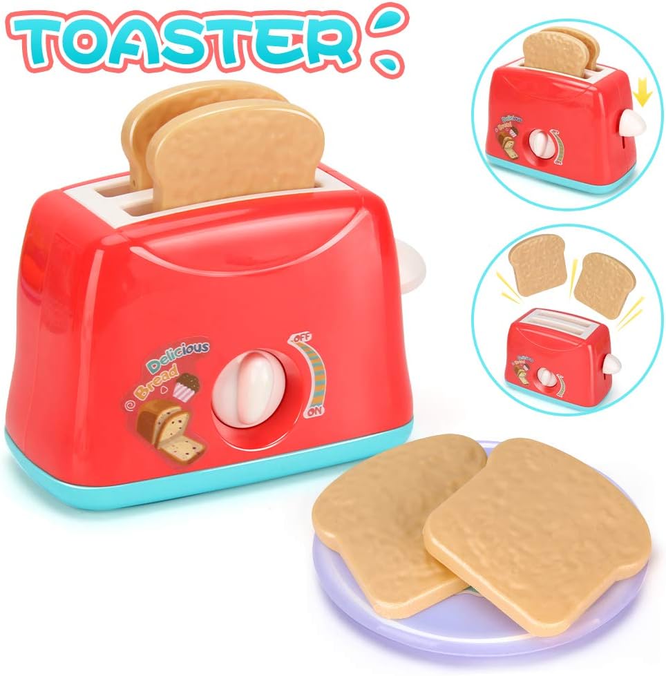 Kids Assorted Kitchen Appliance Toys, Pretend Kitchen Toy Set Includes Coffee Maker, Blender and Toaster, Cutting Play Food and Kitchen Utensils Accessories G93431