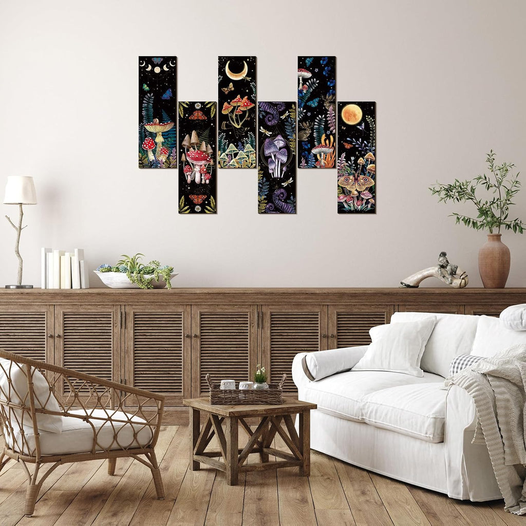 6 Pcs Mushroom Wall Decorations Wooden Wall Hanging E581696