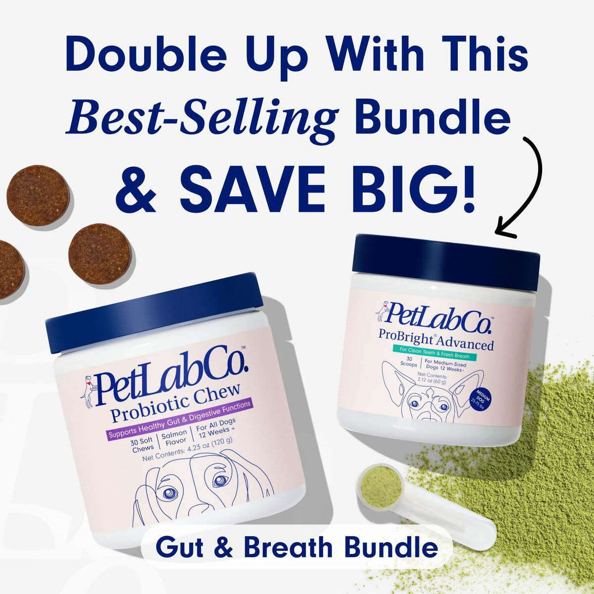 Gut & Breath Bundle: Dental Powder for Fresh Breath, Salmon Dog Probiotics M634921