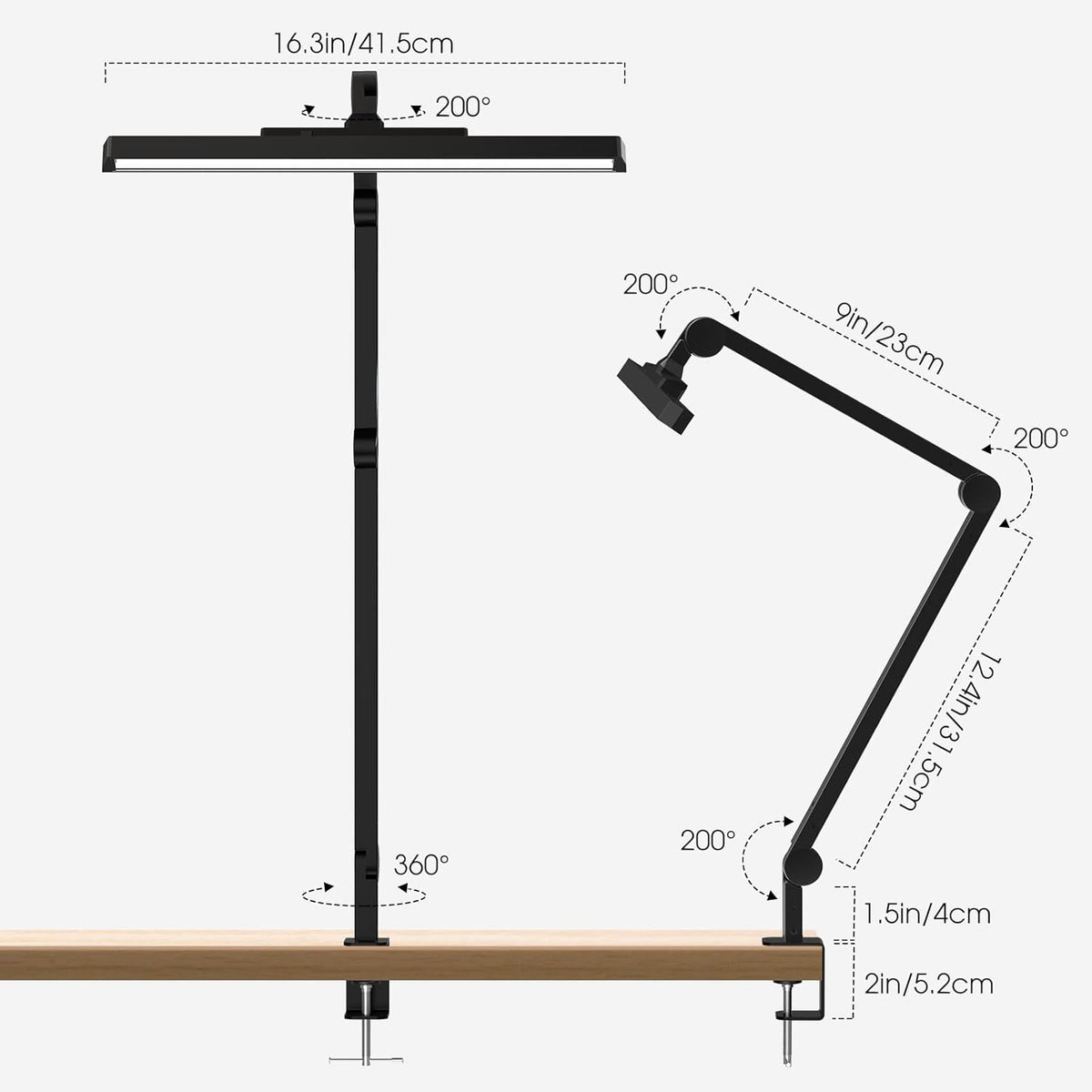 LED Desk Lamp with Clamp, Metal, Dimmable, 4 Color Modes V665049
