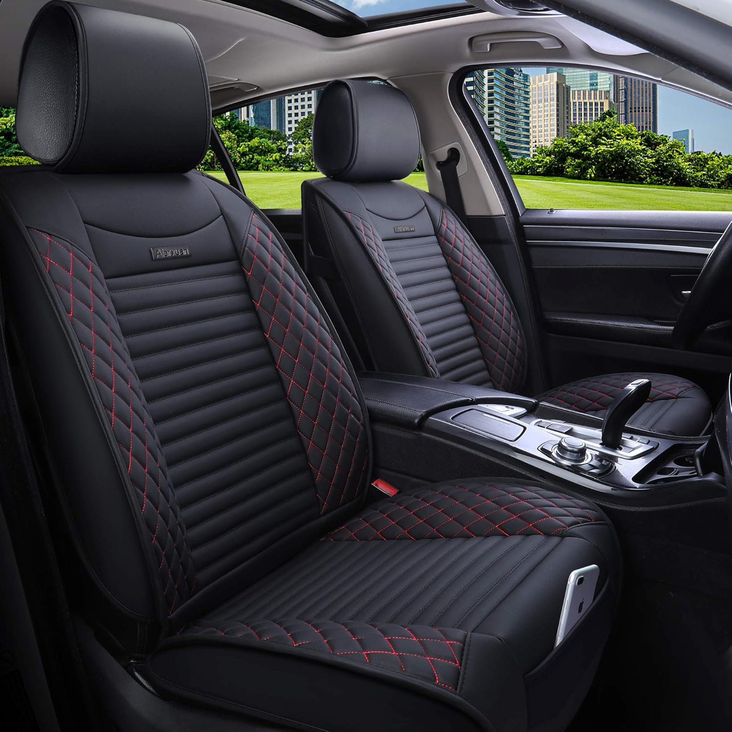 Black Leather Universal Front Captain Seat Covers 2 Pcs Z672