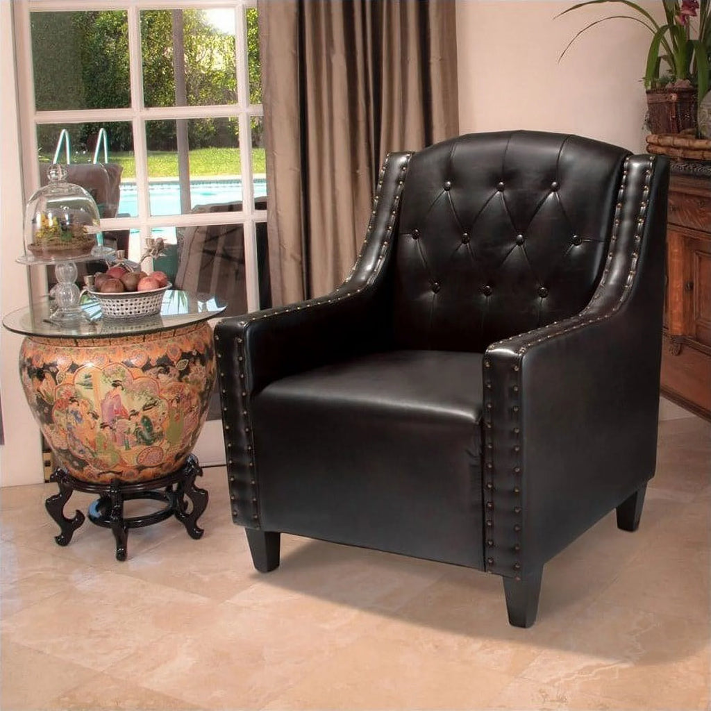 Dark Espresso Tufted Leather Club Chair O673