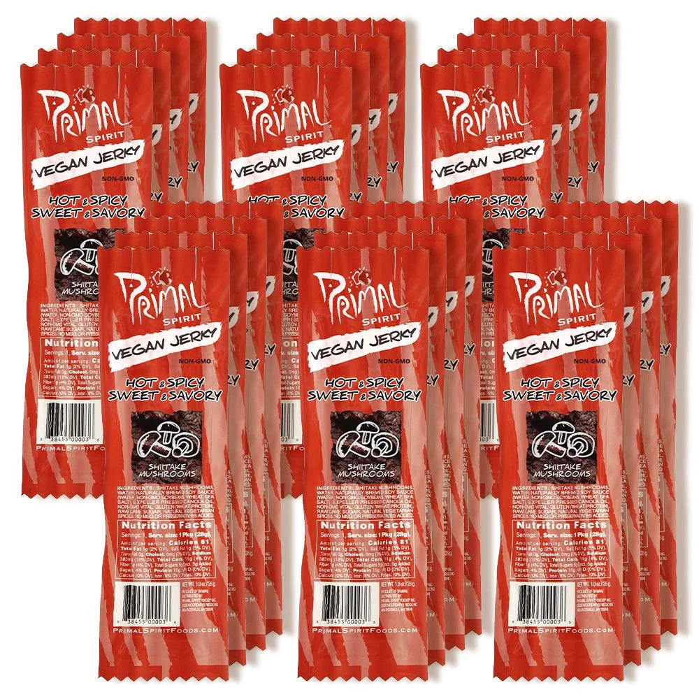 Hot & Spicy Shiitake Mushrooms Vegan Jerky Strips, 1 OZ (Pack of 24) F633
